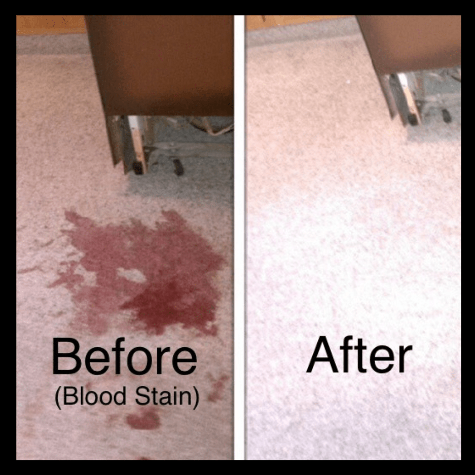 3. Carpet before and after picture with blood stain.